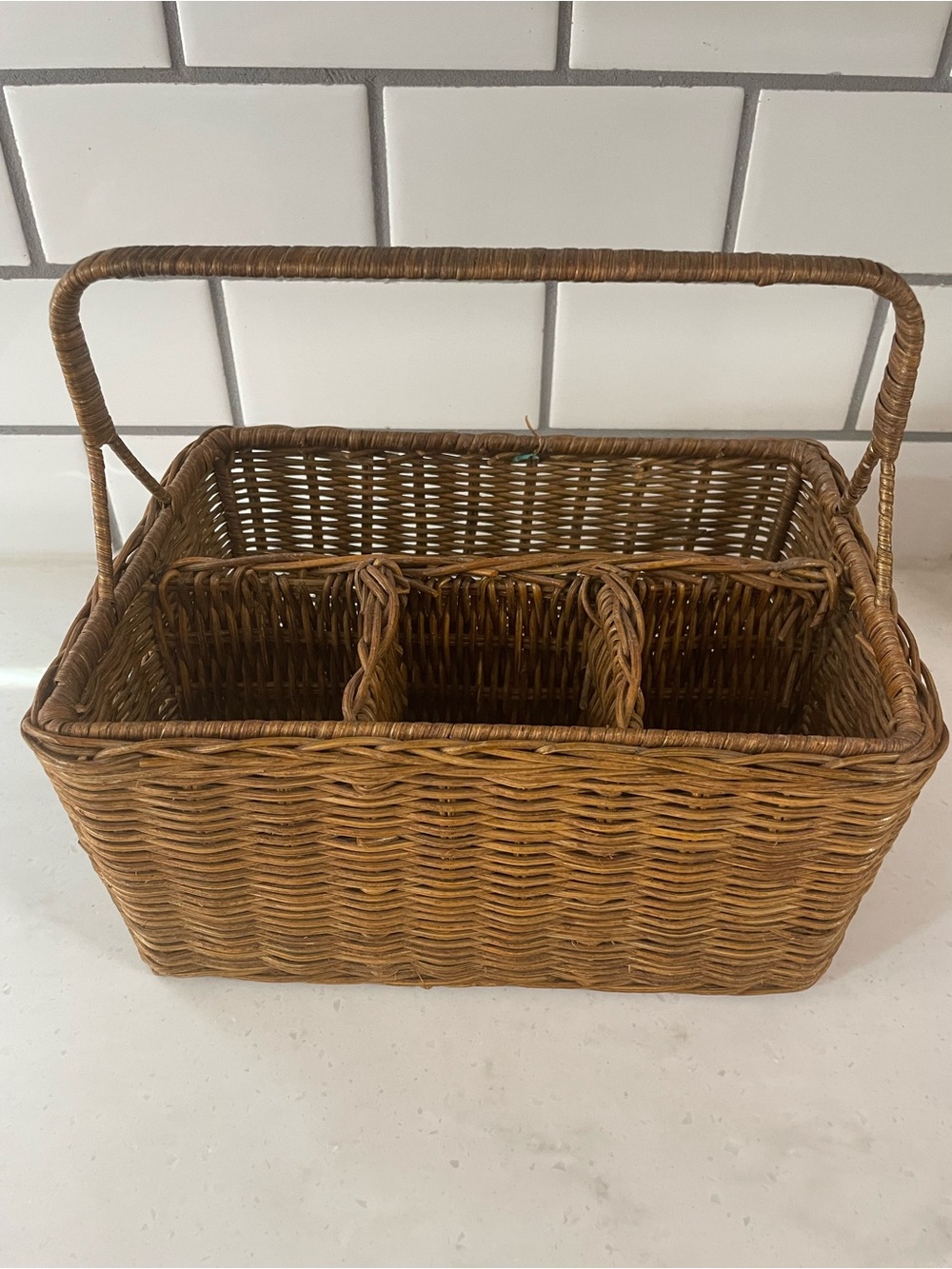 Woven Rattan Picnic Caddy with Handle
